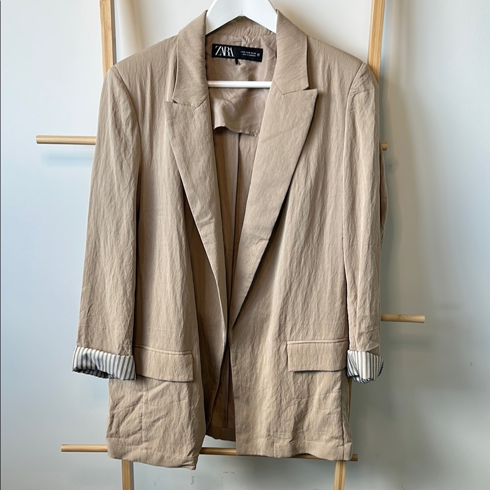 Zara Tan Blazer Lightweight Suit Jacket
